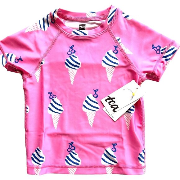 NWT Tea Collection Pink Soft Serve Ice Cream Cones SS Rashguard Girls Size 2 - Picture 1 of 5